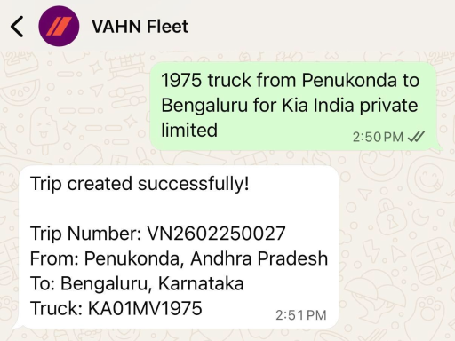 VAHN WhatsApp Trip Creation